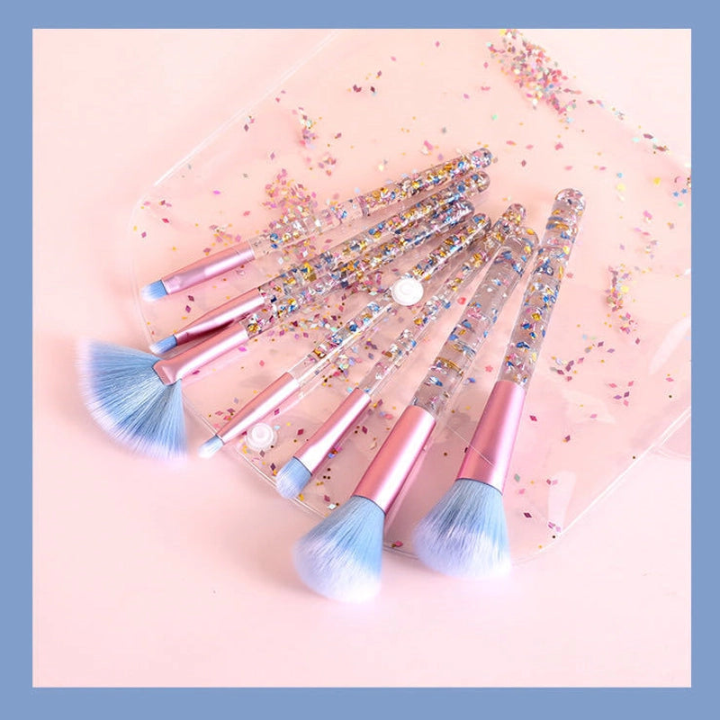 New 7 PCs Transparent Glitter Starry Sequins Crystal Quicksand Handle Makeup Brush Suit Eye Suit Eyeshadow Brush