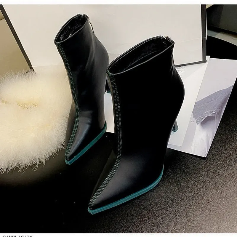 2020 Fashion INS Short Boots Woman,High Heeled Ankle Boot,Women Autumn Shoes,Pointed toe,Female Footware,Back Zipper,Black Green