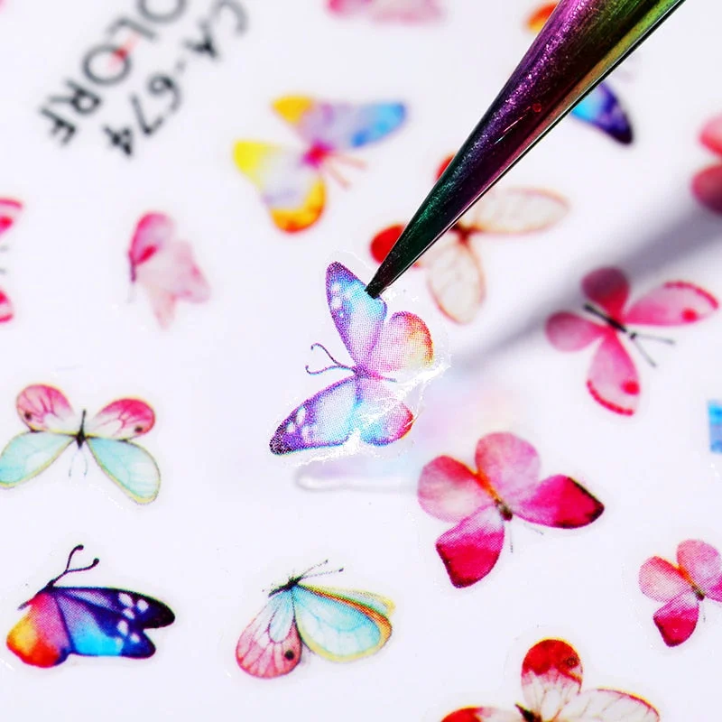 Butterfly Geometric Design 3D Nail Sticker Fruit Transfer Decals Adhensive Slider Wraps Decoration Nail Art DIY Accessories