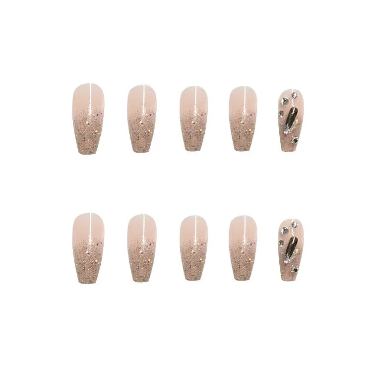 24pcs Rhinestone Inlaid Nail Patch  Shiny Glue Type Removable Long Paragraph Fashion Manicure Save Time False Nail Patch DL-Nail Inspo