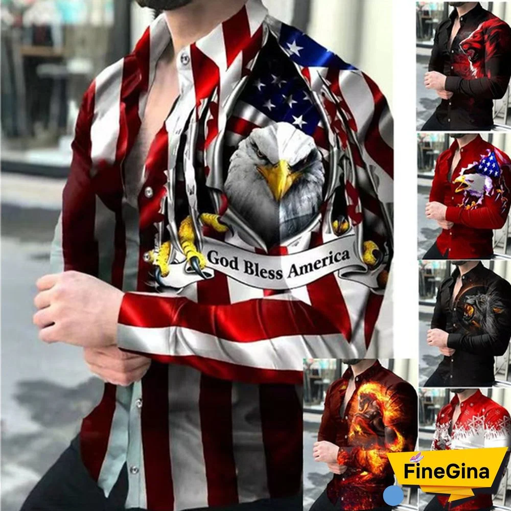 Spring European and American New Style Shirt Men's Long-sleeved Animal Print Shirt Fashion Cardigan