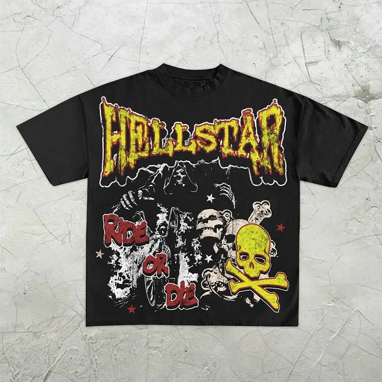 Sopula Retro HellStar Skull Graffiti Graphic Print T-Shirt