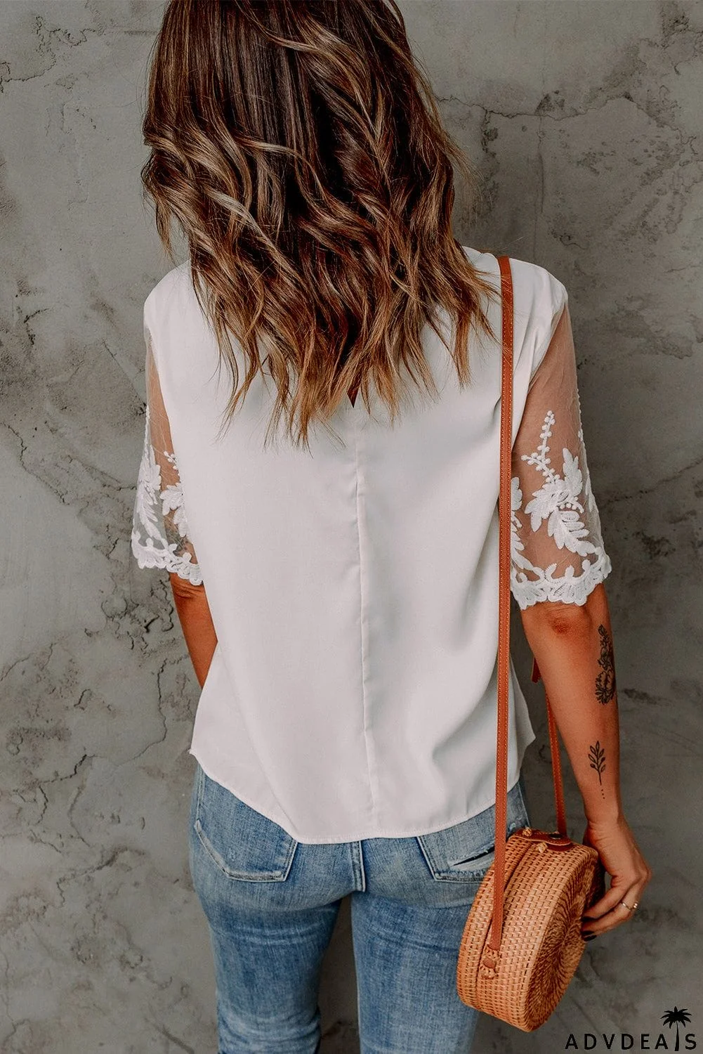 White Lace Short Sleeve Top