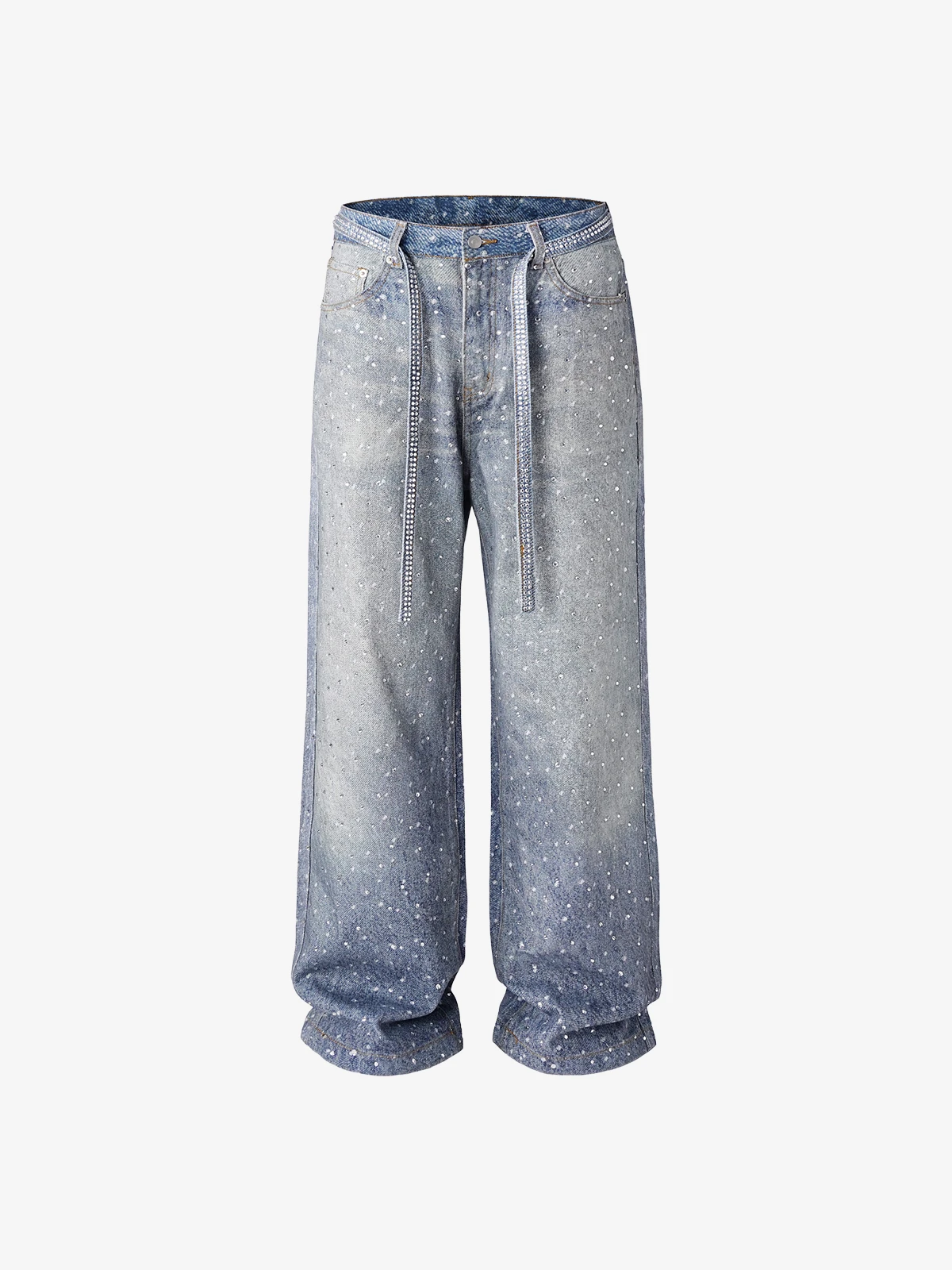 Blue Act Chic Rhinestone Application Washed Jeans Front