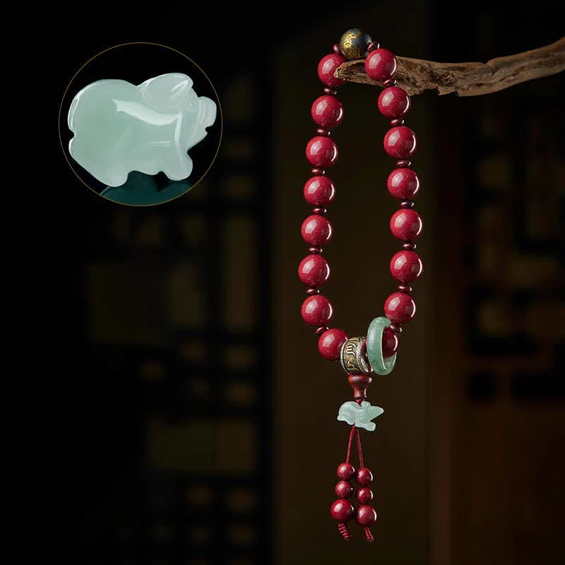 925 Sterling Silver Chinese Zodiac Cinnabar Om Mani Padme Hum Jade Blessing Wrist Mala