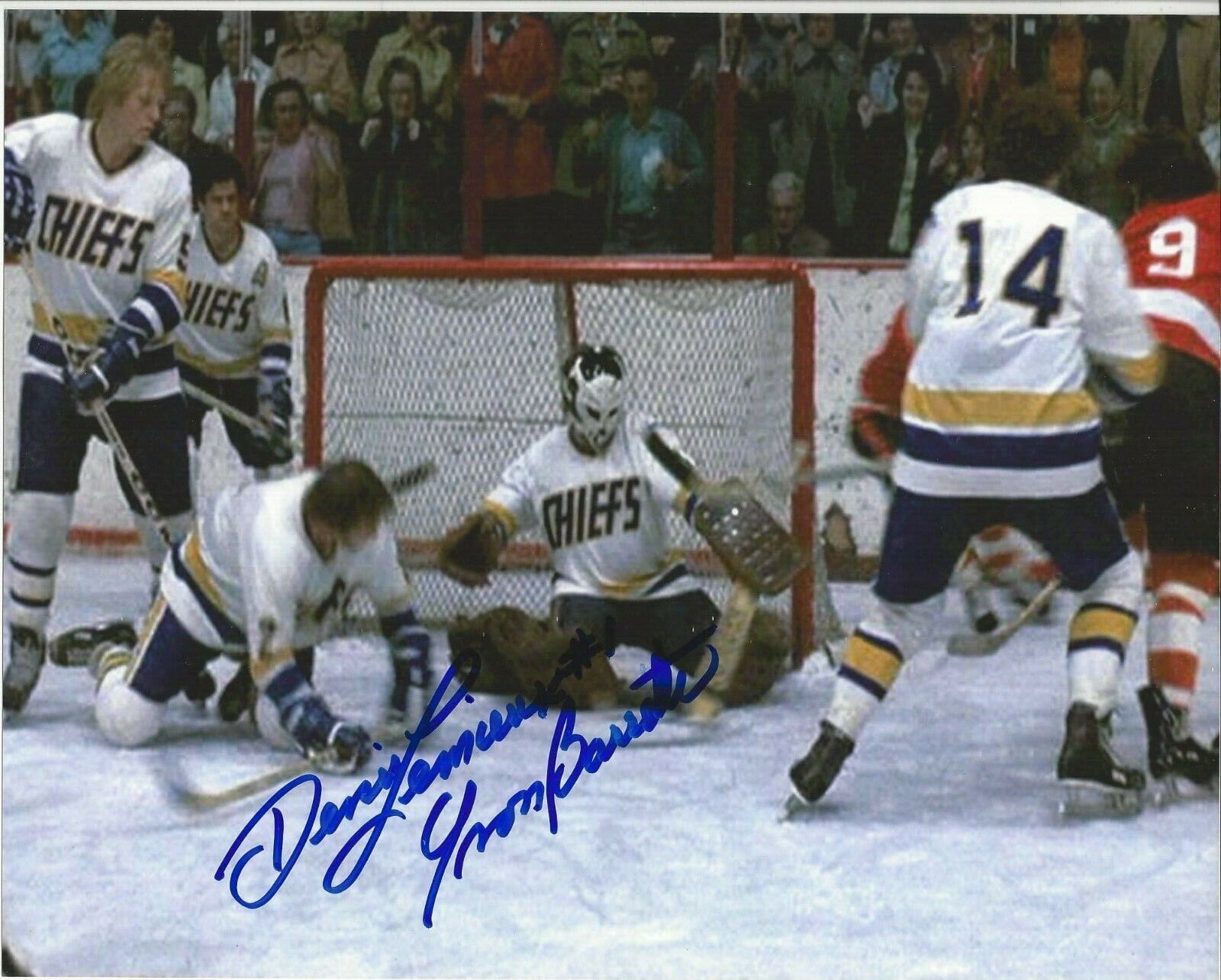 Yvon Barrette Denis Lemieux Autographed 8x10 Slap Shot#1