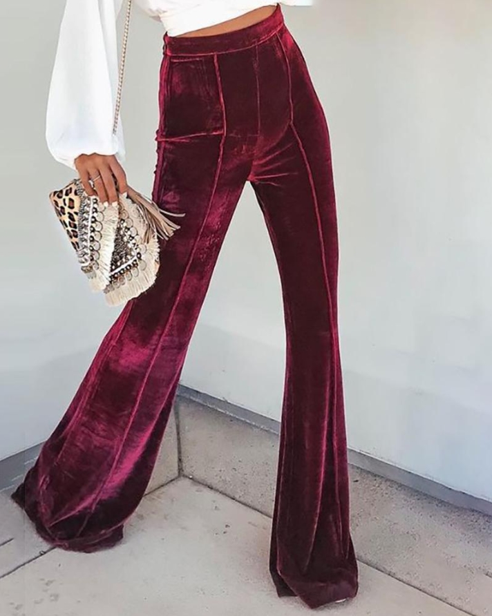 Fashion Velvet High Waist Casual Flared Pants