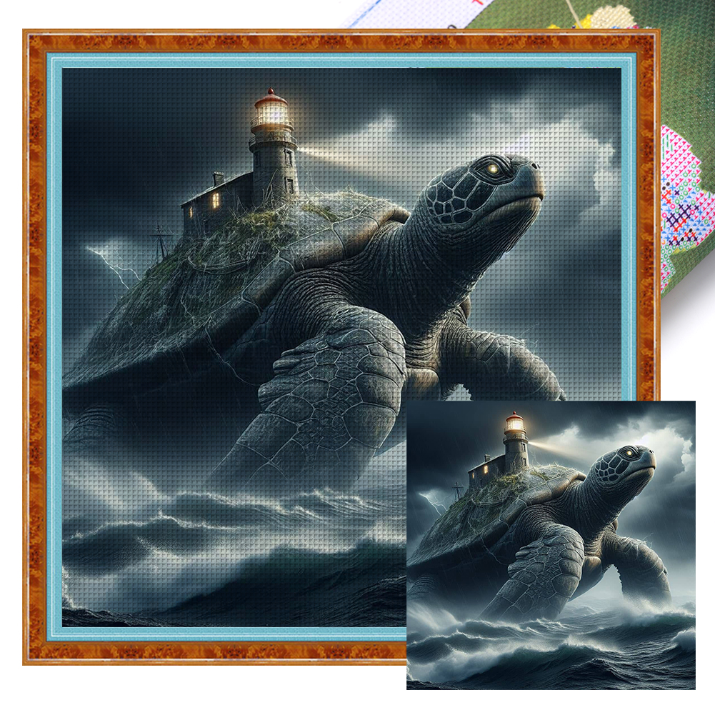 Turtle Lighthouse Full 14CT Pre-stamped Canvas(40*40cm) Cross Stitch