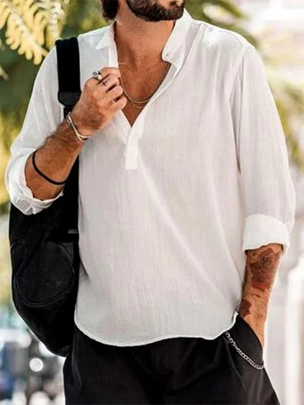 Men's Stand Collar Button Down Blouse