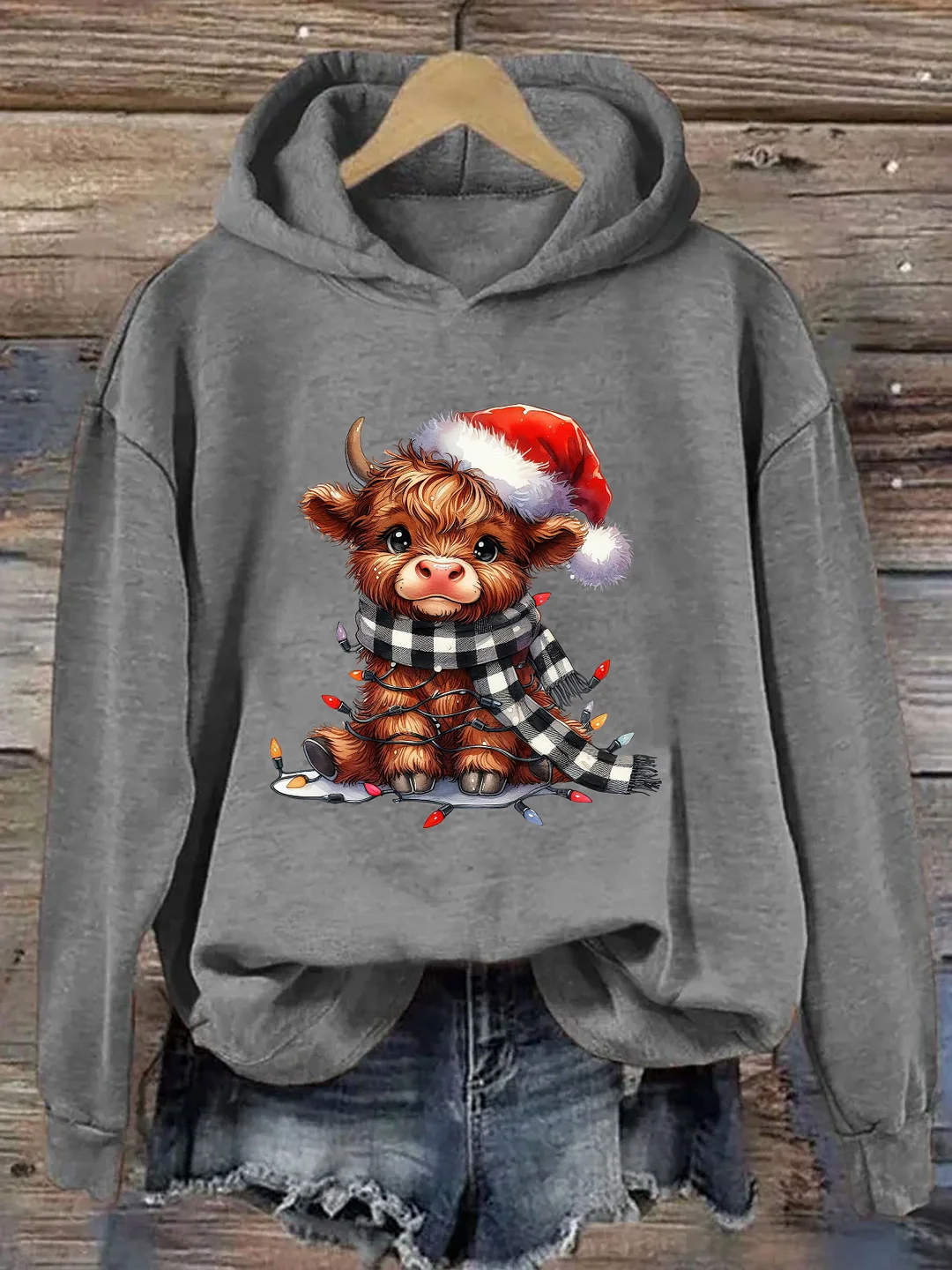 Christmas Lights Highland Cow Hoodie