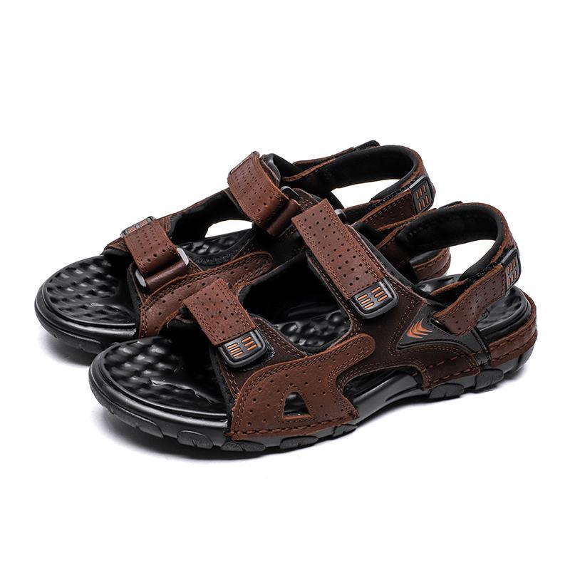 Dacomfy Men Casual Leather Beach Sports Non-slip Sandals 