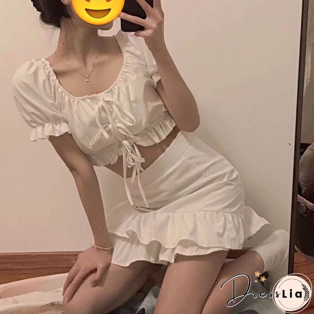 Summer Sets Women Chic Crop Top Basic Empire All-match Bottom College Daily Ulzzang Lovely Female Outfits Casual Party Holiday