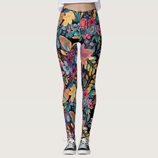 Mixed Fall Floral Leaves  Pattern Leggings