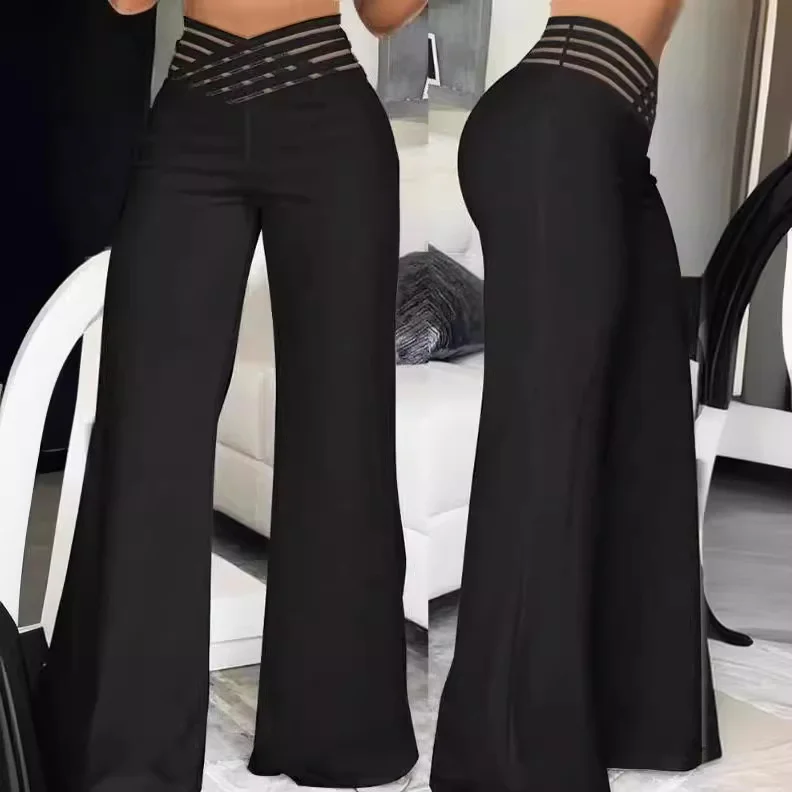 Wongn Wongn Summer Women's Wear Hollow Belt High Waist Casual Straight Leg Pants Wide Leg Pants