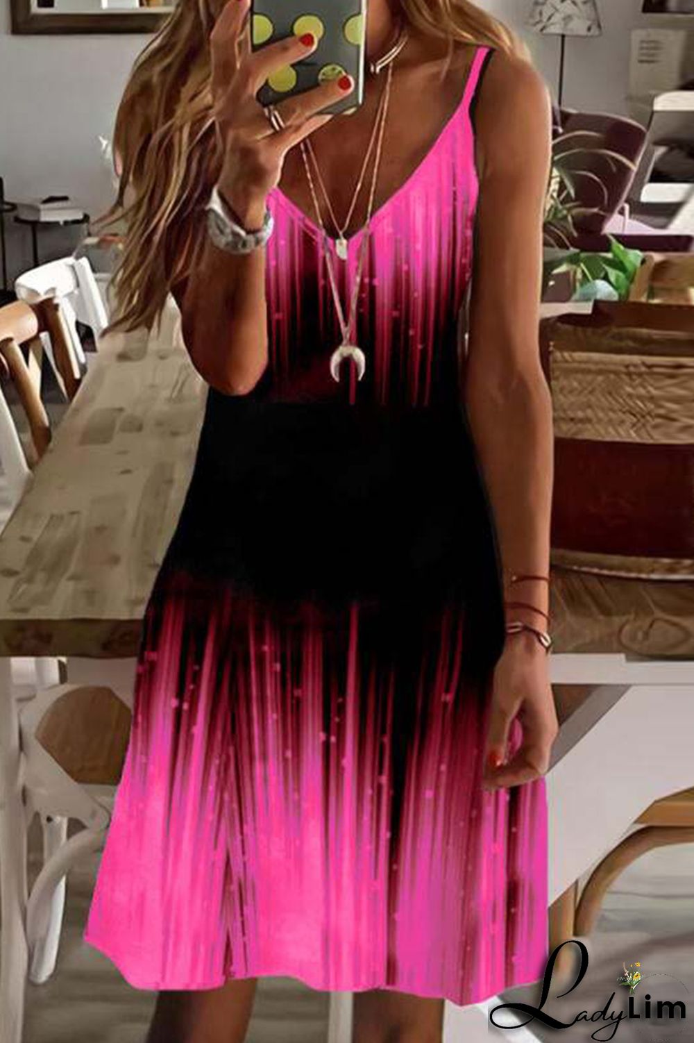 White Black Sexy Casual Print Backless V Neck Sling Dress