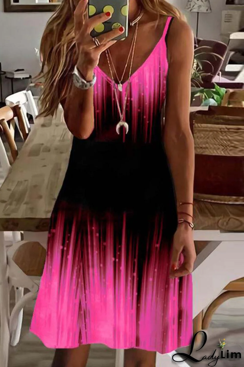 White Black Sexy Casual Print Backless V Neck Sling Dress