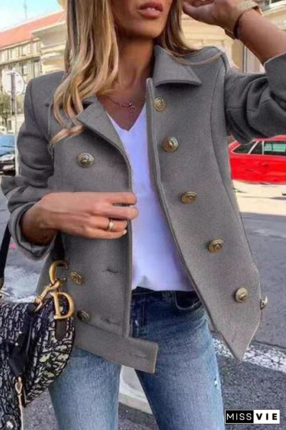 Casual Solid Patchwork Buckle Turndown Collar Outerwear(4 Colors)