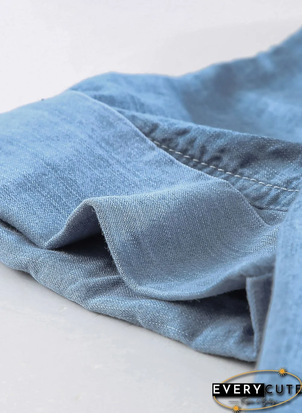 Light Blue Turn-down Collar Short Sleeve Denim Shirt