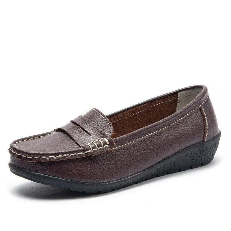 Women Flats Slip On Soft Loafers Women Genuine Leather Shoes Platform Nurse Ladies Flat Shoes Wedge White Zapatos De Mujer