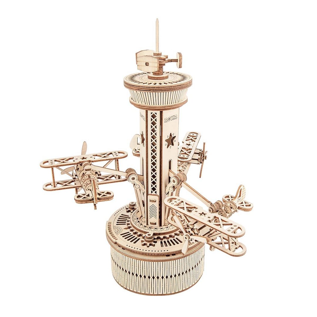 robotime-nl ROKR Airplane Control Tower Mechanical Music Box AMK41
