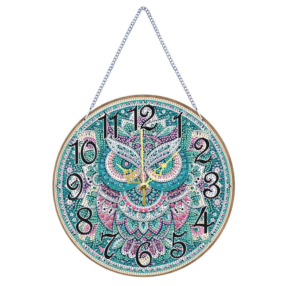 Wooden Special Shaped DIY Diamond Painting Clock Kit Hanging Sign Decor (Owl)