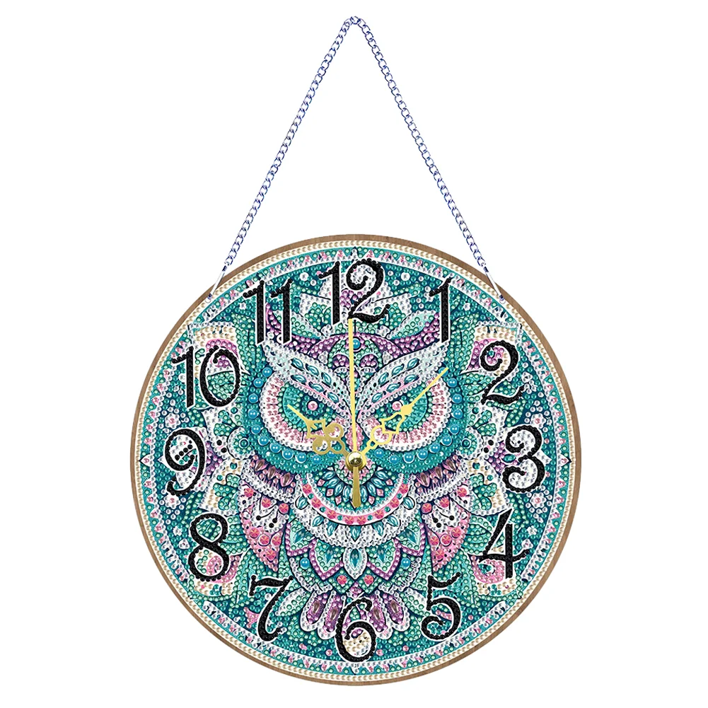 DIY Owl Single-Side Wooden Special Shaped Diamond Painting Clock Art Craft Decor