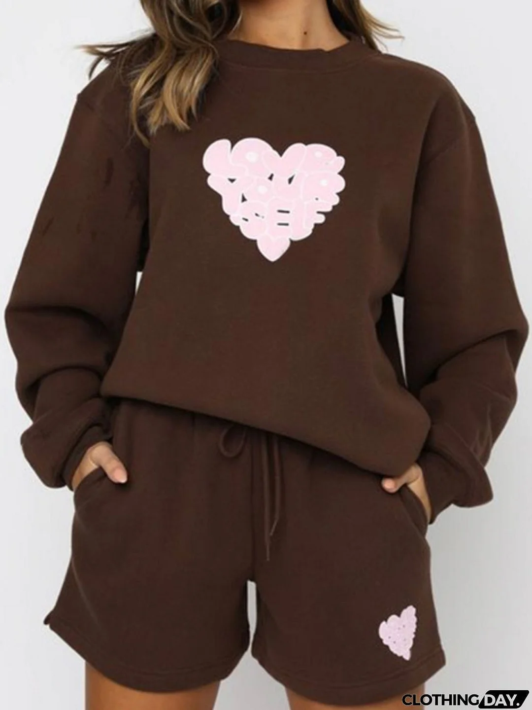 Graphic Sweatshirt and Shorts Set with Pockets