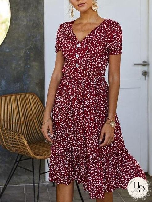 All Over Print Frill Trim Dress for Women