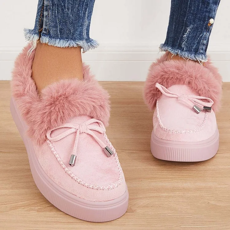 Suede Warm Flat Slip on Snow Boots Faux Fur Lined Loafer Shoes