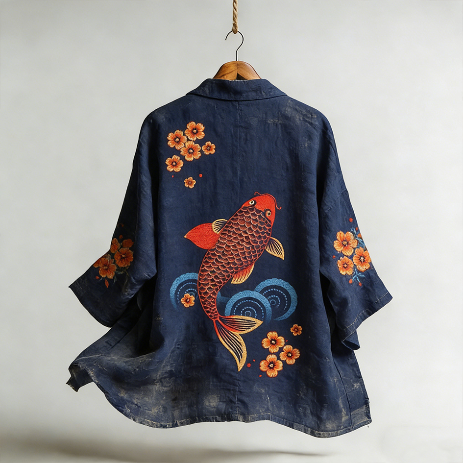 Japanese Art Retro Pattern Design Linen Cardigan  artssus