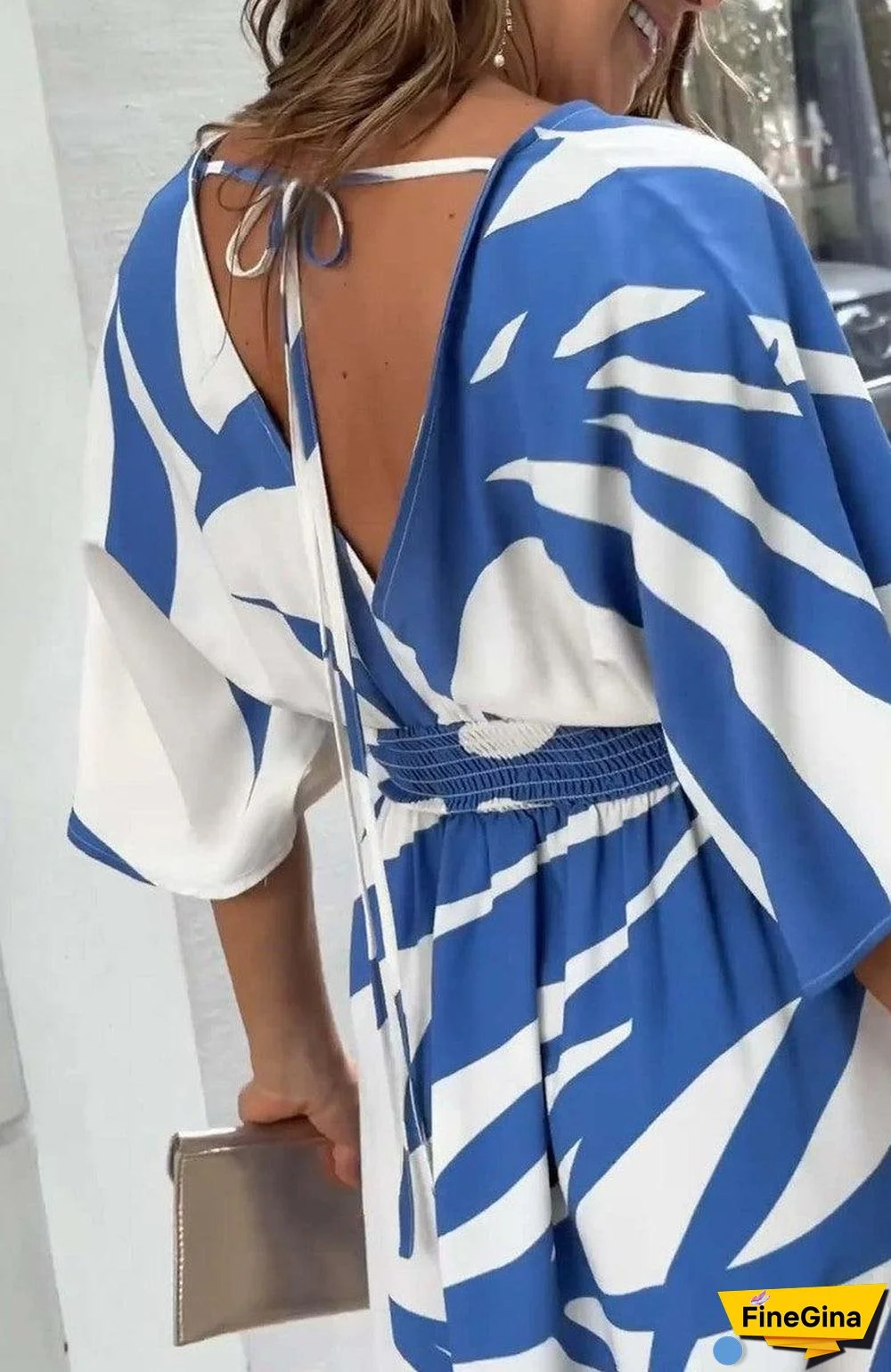 Blue Print 3/4 Sleeve Maxi Dress