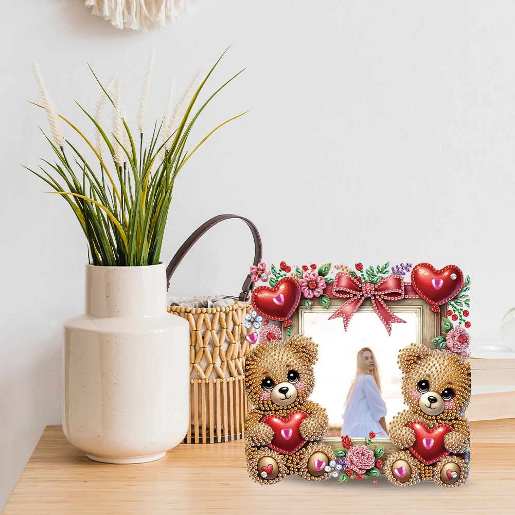 5D DIY Heart Bear Acrylic Special Shape Rhinestone Tabletop Photo Frame Kit