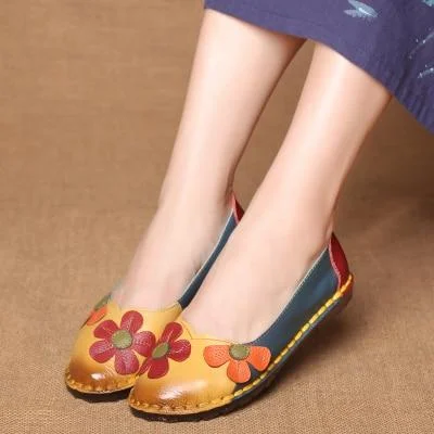 Summer Flat Shoes Women Genuine Leather Ballet Flats Soft Slip On Loafers
