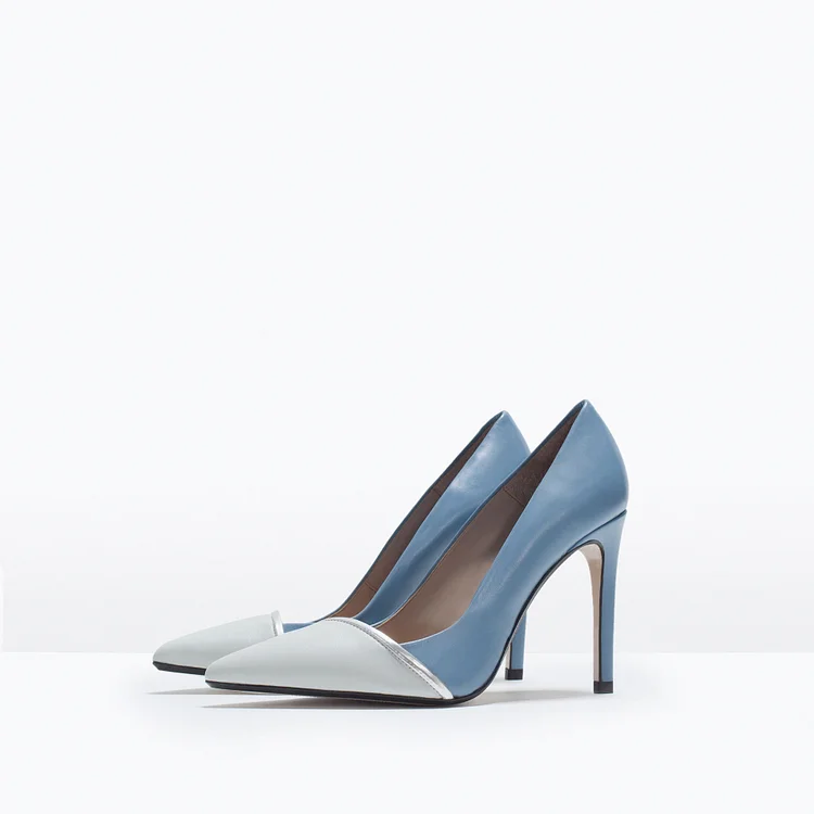 Light Blue 4 Inch Heels Stiletto Heels Pointy Toe Office Heels |FSJ Shoes