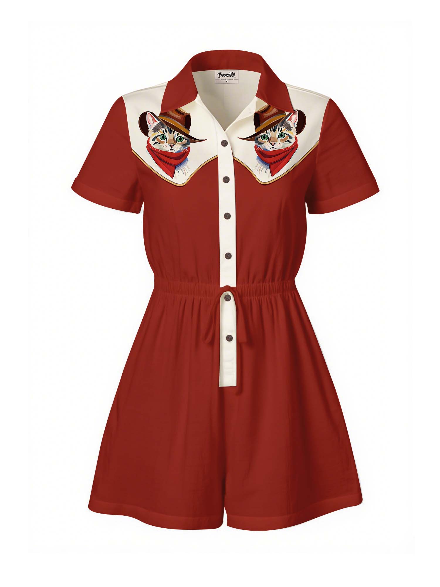 Western Cute Cat Cowboy - 100% Cotton Pocket Jumpsuit