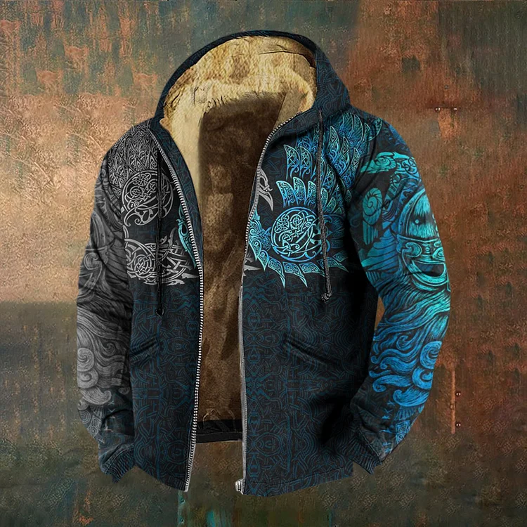 Men's Viking Wings Print Casual Zip Up Jacket