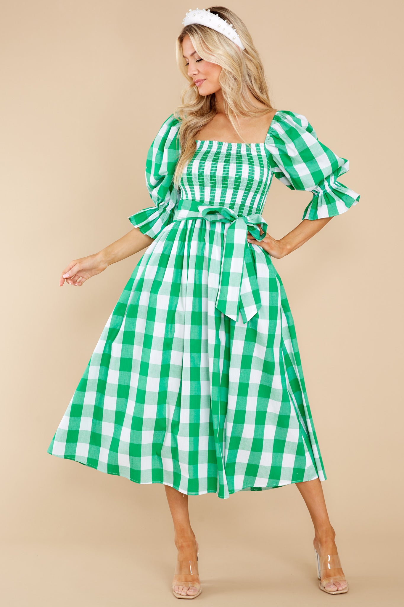  thdmladies Dignity And Grace Green Gingham Midi Dress thedmladies
