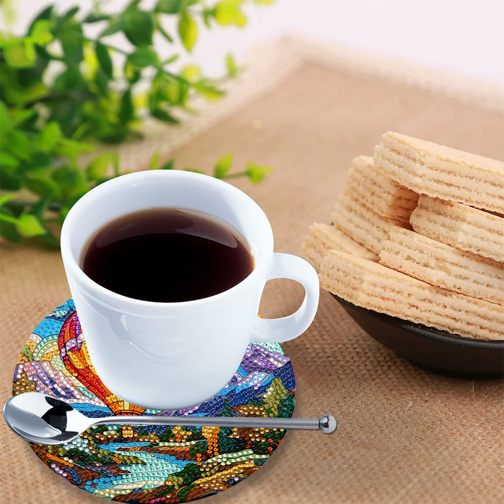 4PCS Hot Air Balloon and Mountain Diamond Painting Placemat Art Craft Supplies