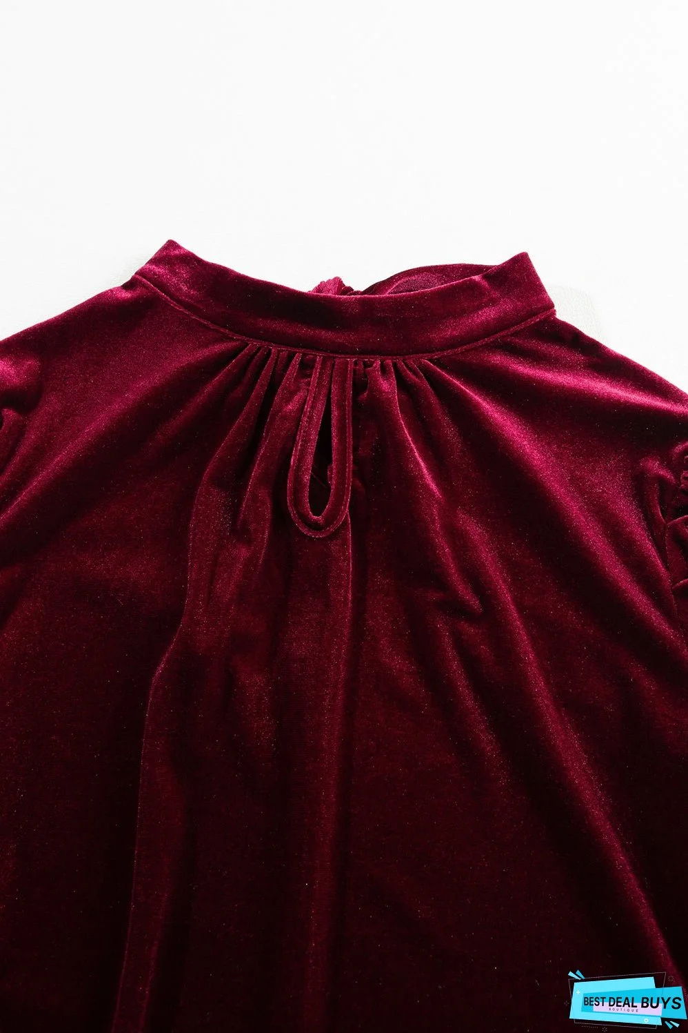 Mock Neck Puff Sleeve Velvet Blouse