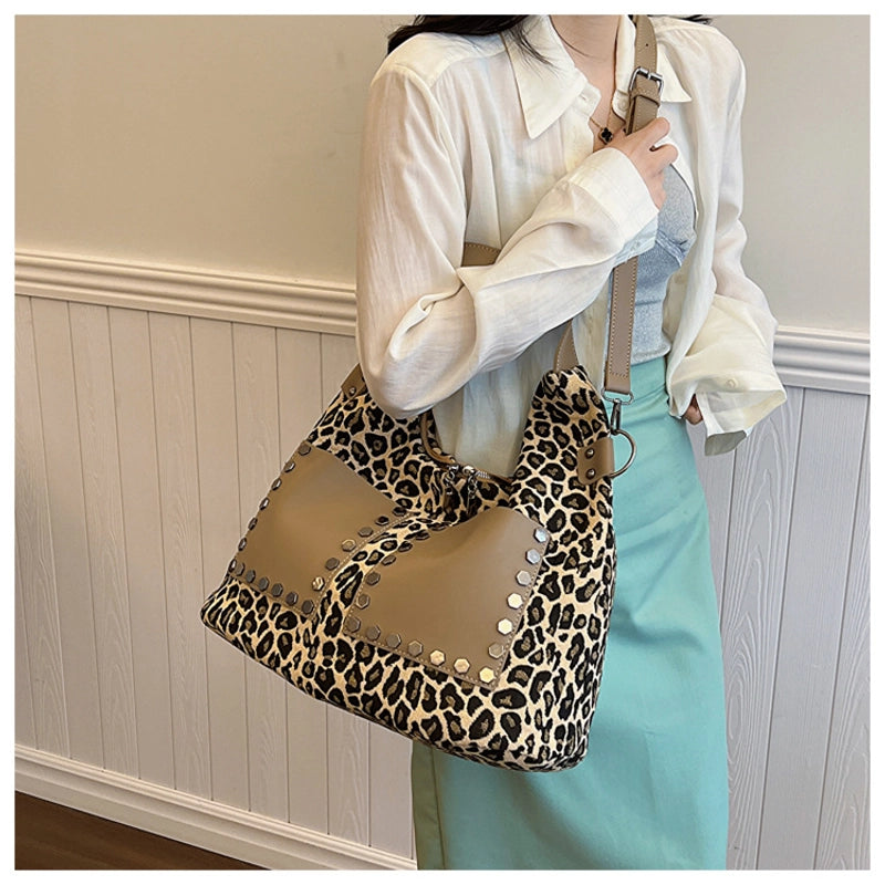 New Arrival Women’s Leopard-Print Shoulder Bag 2024 Autumn New Large Capacity Totes Work Commuter Messenger Bag