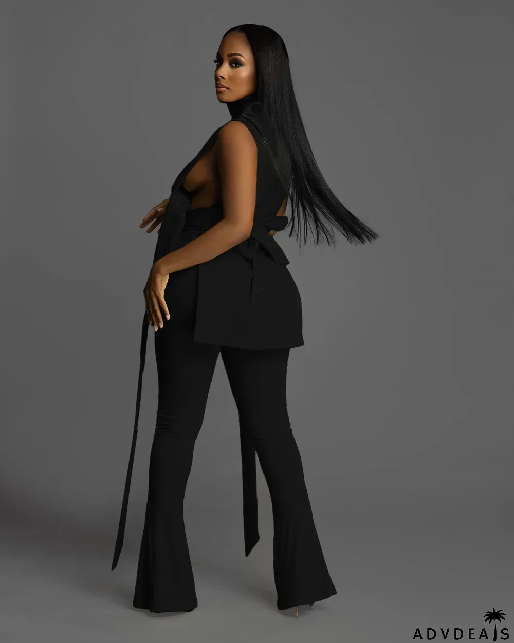 Fashion Sexy Sleeveless Strappy Flared Pants Two Piece Set