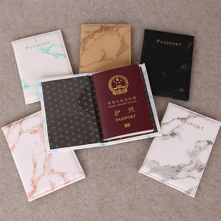 Travel Accessories Vintage Marble Passport Holder ID Cover Women Men Portable Bank Card Passport Business PU Leather Wallet Case