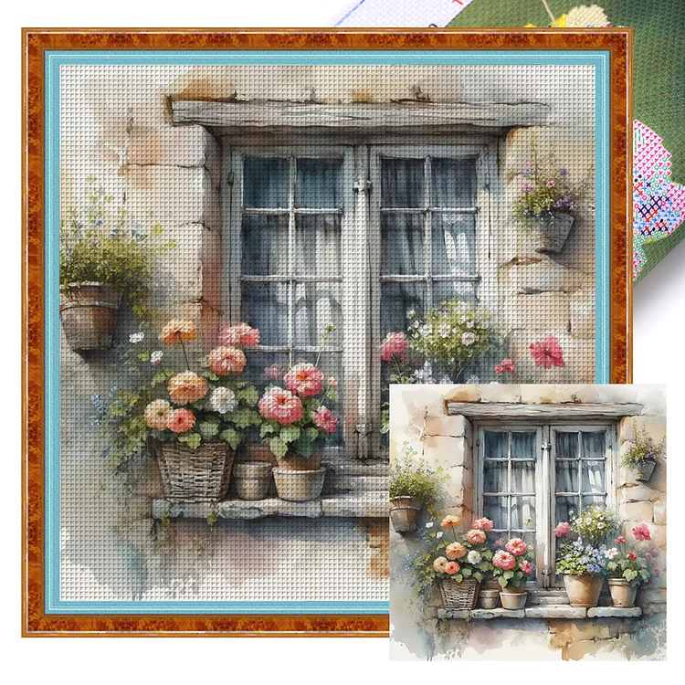 Scenery By The Window (50*50cm) 11CT Stamped Cross Stitch gbfke