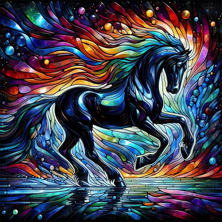 Dark Glass Horse 30*30CM (Canvas) Full Round Drill Diamond Painting gbfke