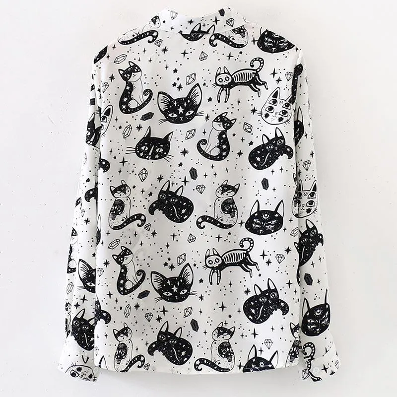 Cute Kitten Print Long Sleeve Shirt