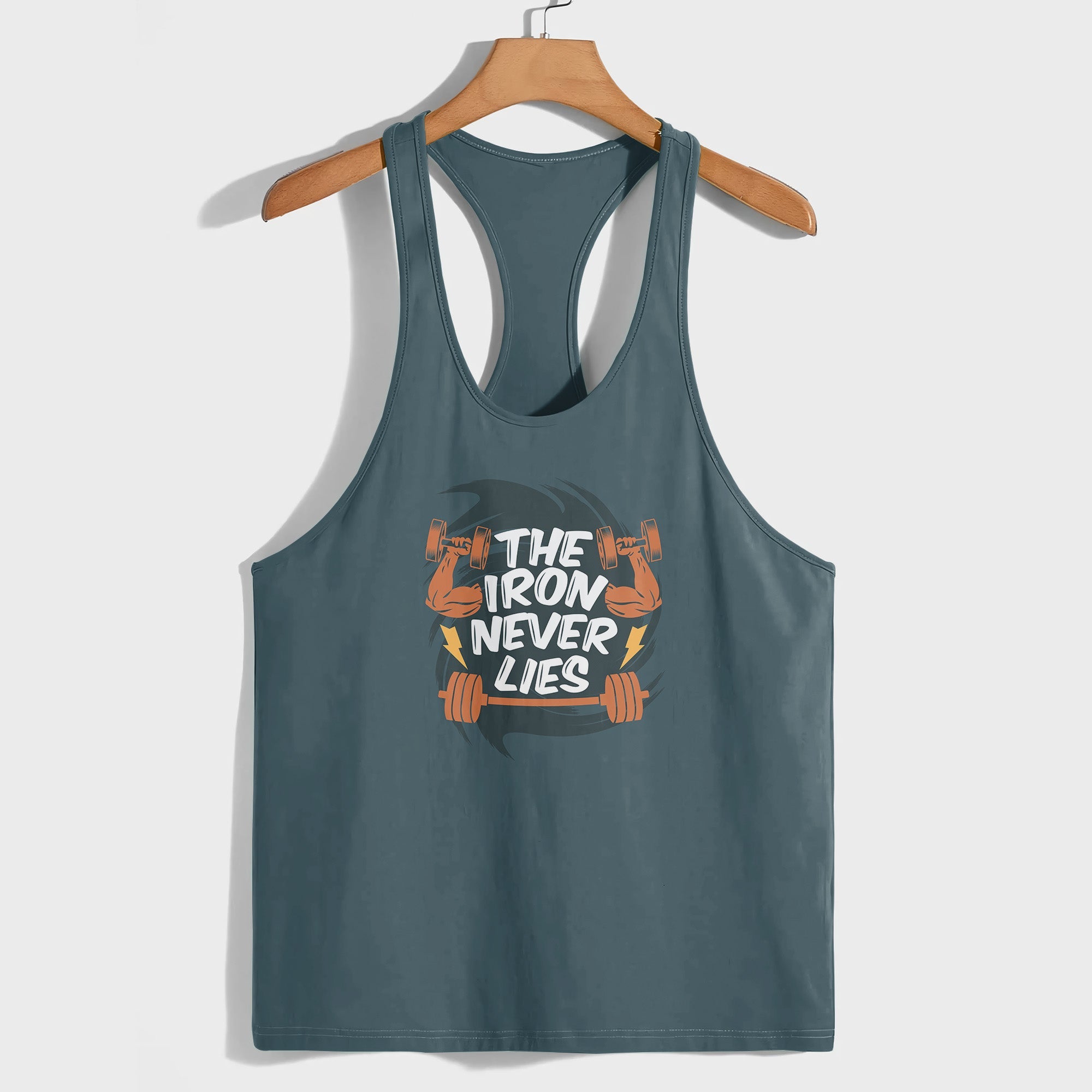 THE IRON NEVER LIES PRINT ON RACERBACK TANK