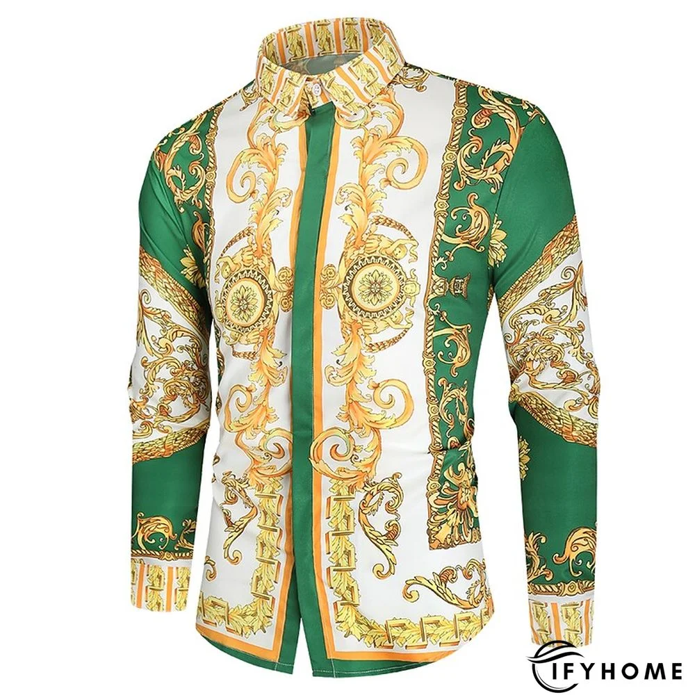 Men's Shirt Prom Shirt Classic Collar Spring &  Fall Long Sleeve Black White Red Geometric Party Casual Clothing Apparel Print | IFYHOME