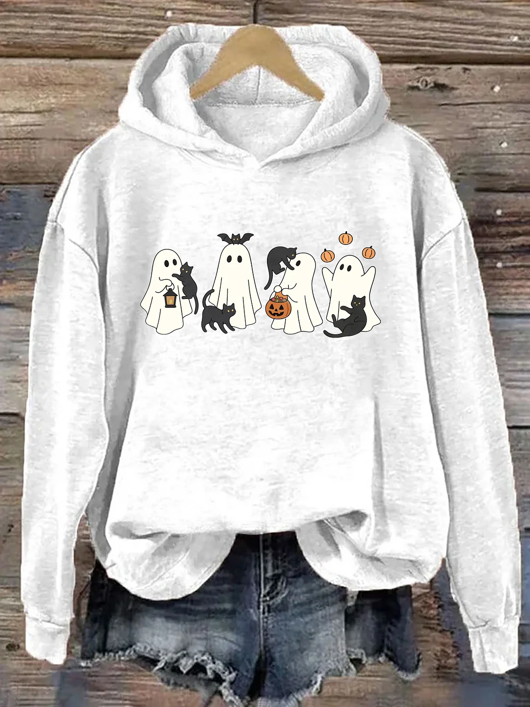 Vintage Halloween Ghost with Black Cats Hoodie