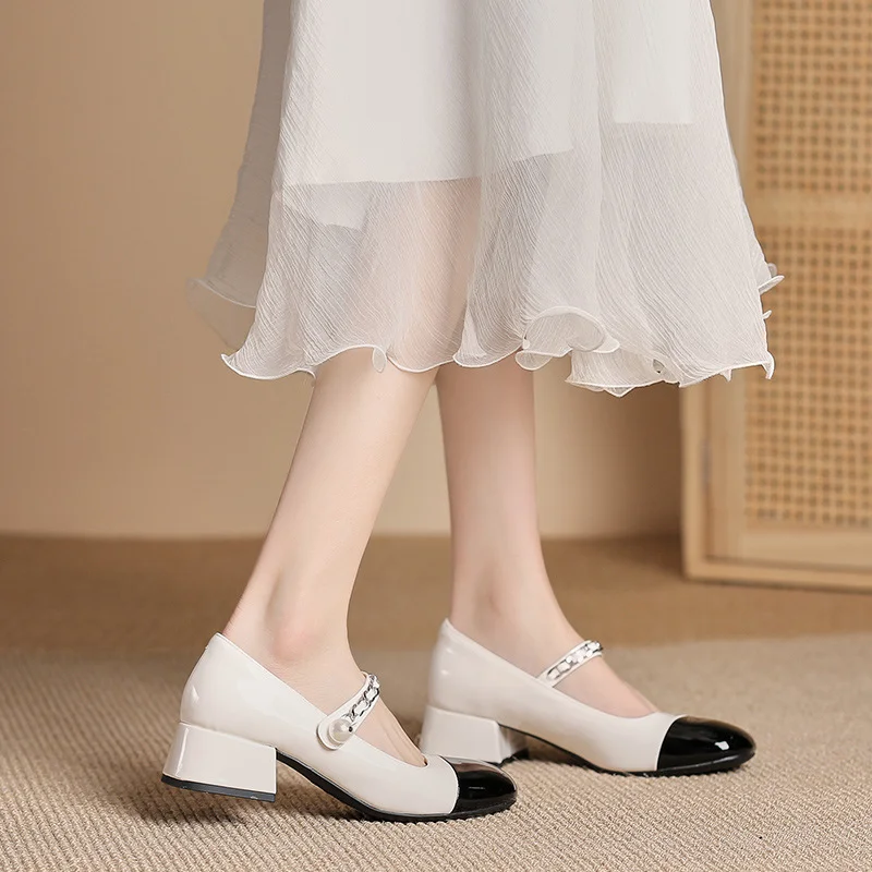 Athvotar Athvotar New Thick Heel Single Shoes Women's Color Light Mouth With Skirt Korean Version Of Single Shoes Professional Commuting Mary Jane Women's Shoes