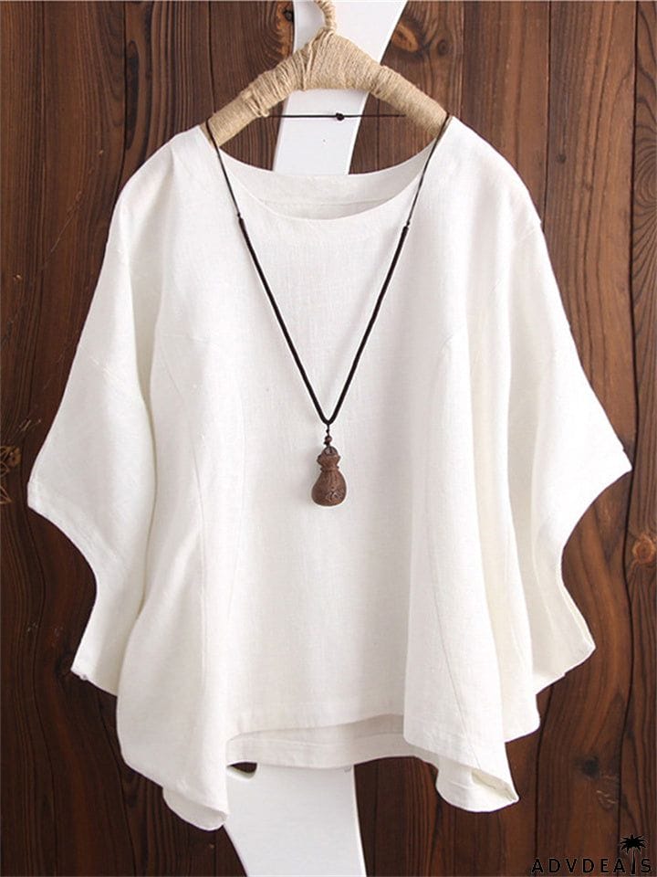 Irregular Fashion Solid Short Sleeved Vintage Blouse